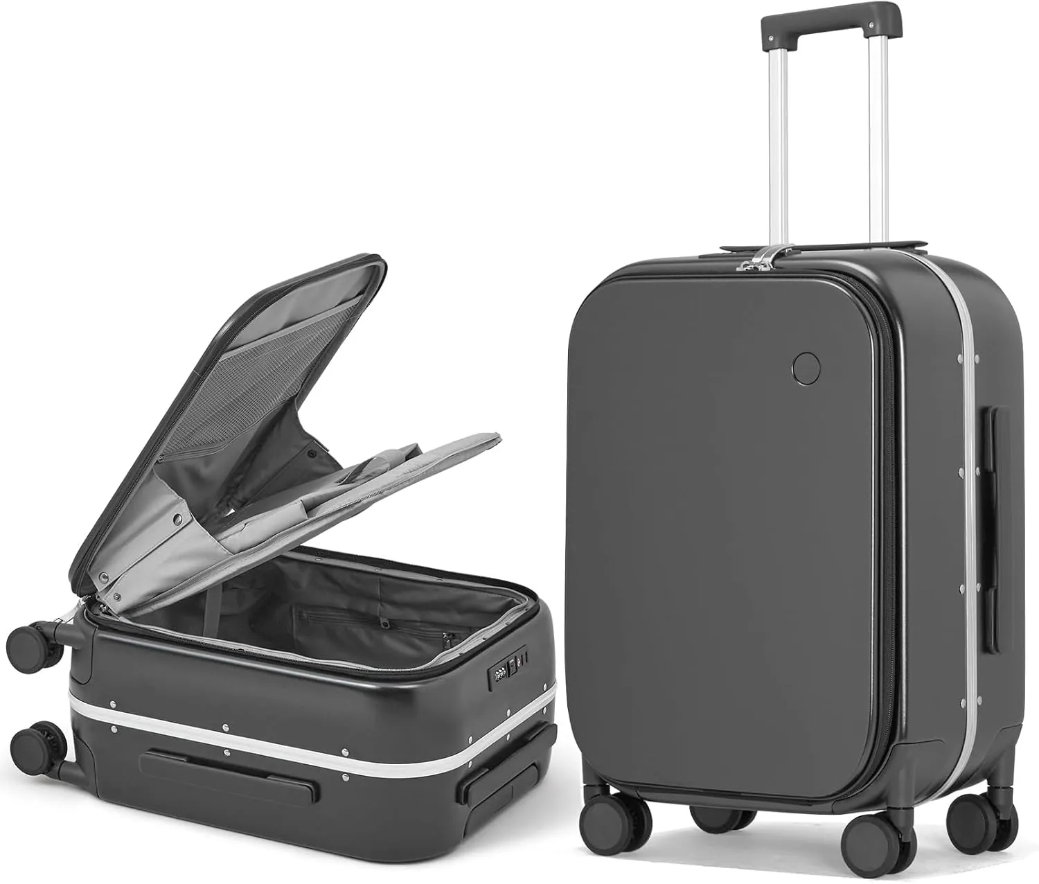 Mixi Luggage Suitcase with Spinner Wheels, 24'' Checked Travel Luggage Aluminum Frame PC Hardside with TSA Lock & Cover - Rock Gray