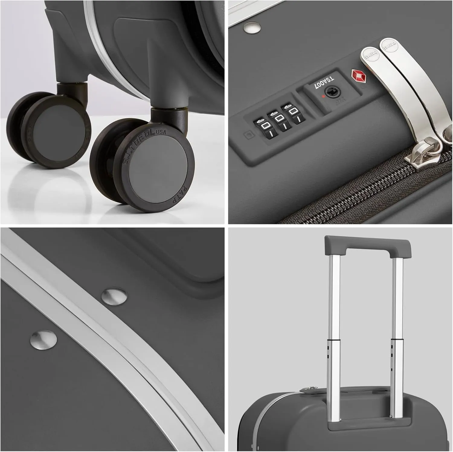 Mixi Luggage Suitcase with Spinner Wheels, 24'' Checked Travel Luggage Aluminum Frame PC Hardside with TSA Lock & Cover - Rock Gray