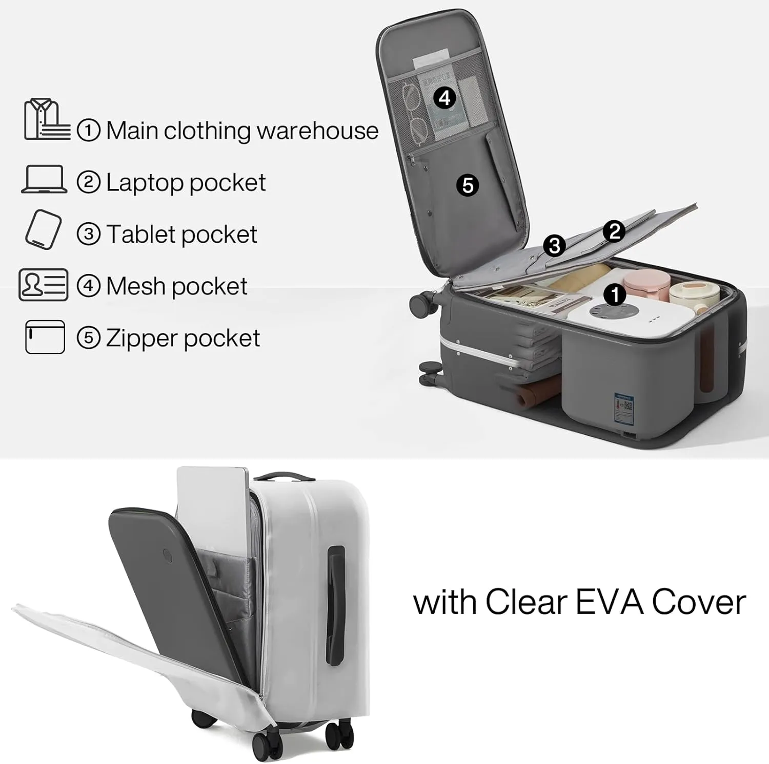 Mixi Luggage Suitcase with Spinner Wheels, 24'' Checked Travel Luggage Aluminum Frame PC Hardside with TSA Lock & Cover - Rock Gray