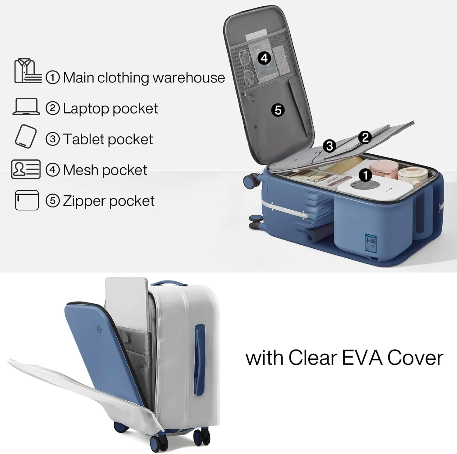 Mixi Luggage Suitcase with Spinner Wheels, 24'' Checked Travel Luggage Aluminum Frame PC Hardside with TSA Lock & Cover-Sapphire Blue