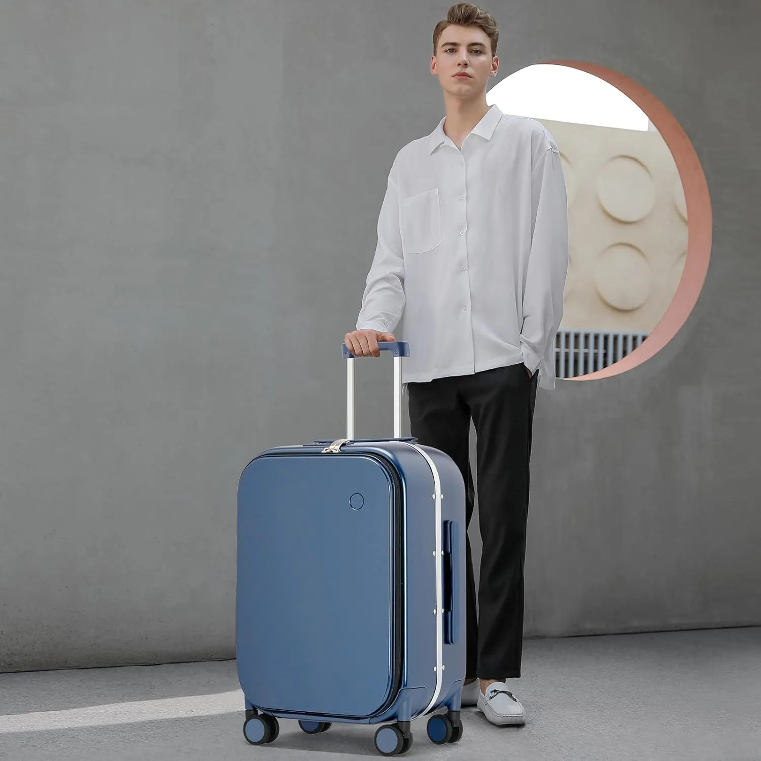 Mixi Luggage Suitcase with Spinner Wheels, 24'' Checked Travel Luggage Aluminum Frame PC Hardside with TSA Lock & Cover-Sapphire Blue