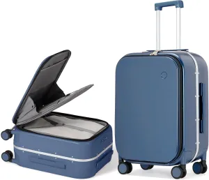 Mixi Luggage Suitcase with Spinner Wheels, 24'' Checked Travel Luggage Aluminum Frame PC Hardside with TSA Lock & Cover-Sapphire Blue