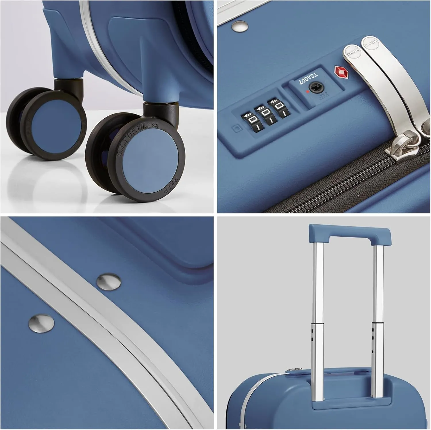 Mixi Luggage Suitcase with Spinner Wheels, 24'' Checked Travel Luggage Aluminum Frame PC Hardside with TSA Lock & Cover-Sapphire Blue