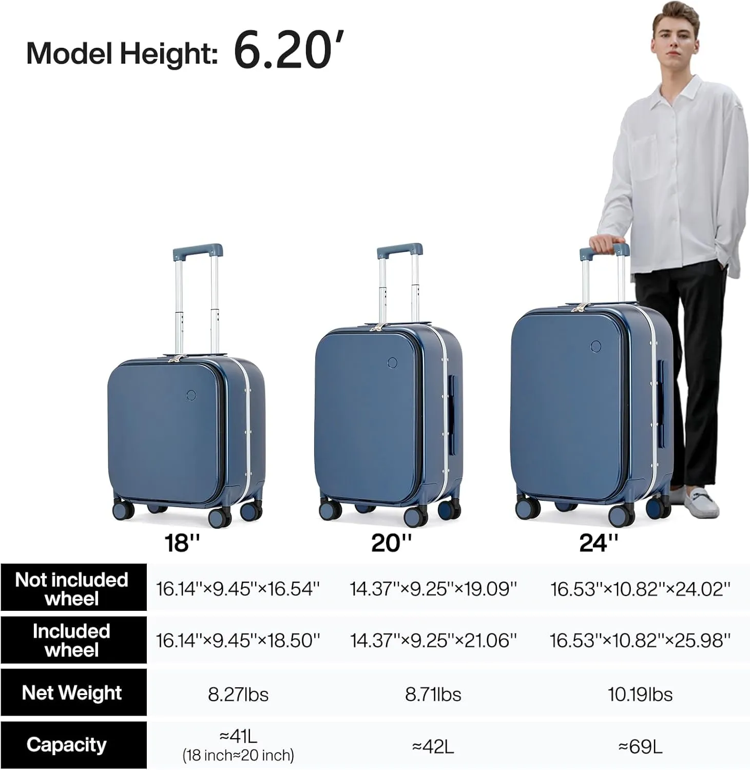 Mixi Luggage Suitcase with Spinner Wheels, 24'' Checked Travel Luggage Aluminum Frame PC Hardside with TSA Lock & Cover-Sapphire Blue