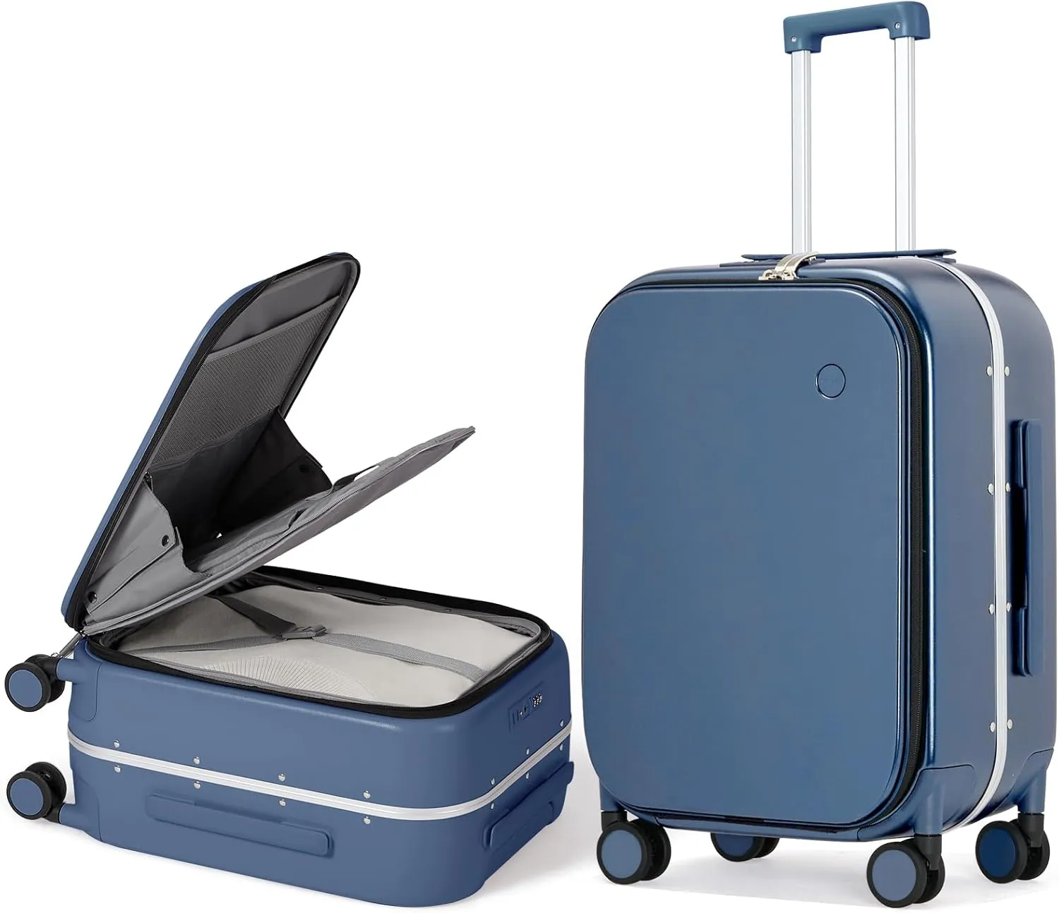 Mixi Luggage Suitcase with Spinner Wheels, 24'' Checked Travel Luggage Aluminum Frame PC Hardside with TSA Lock & Cover-Sapphire Blue