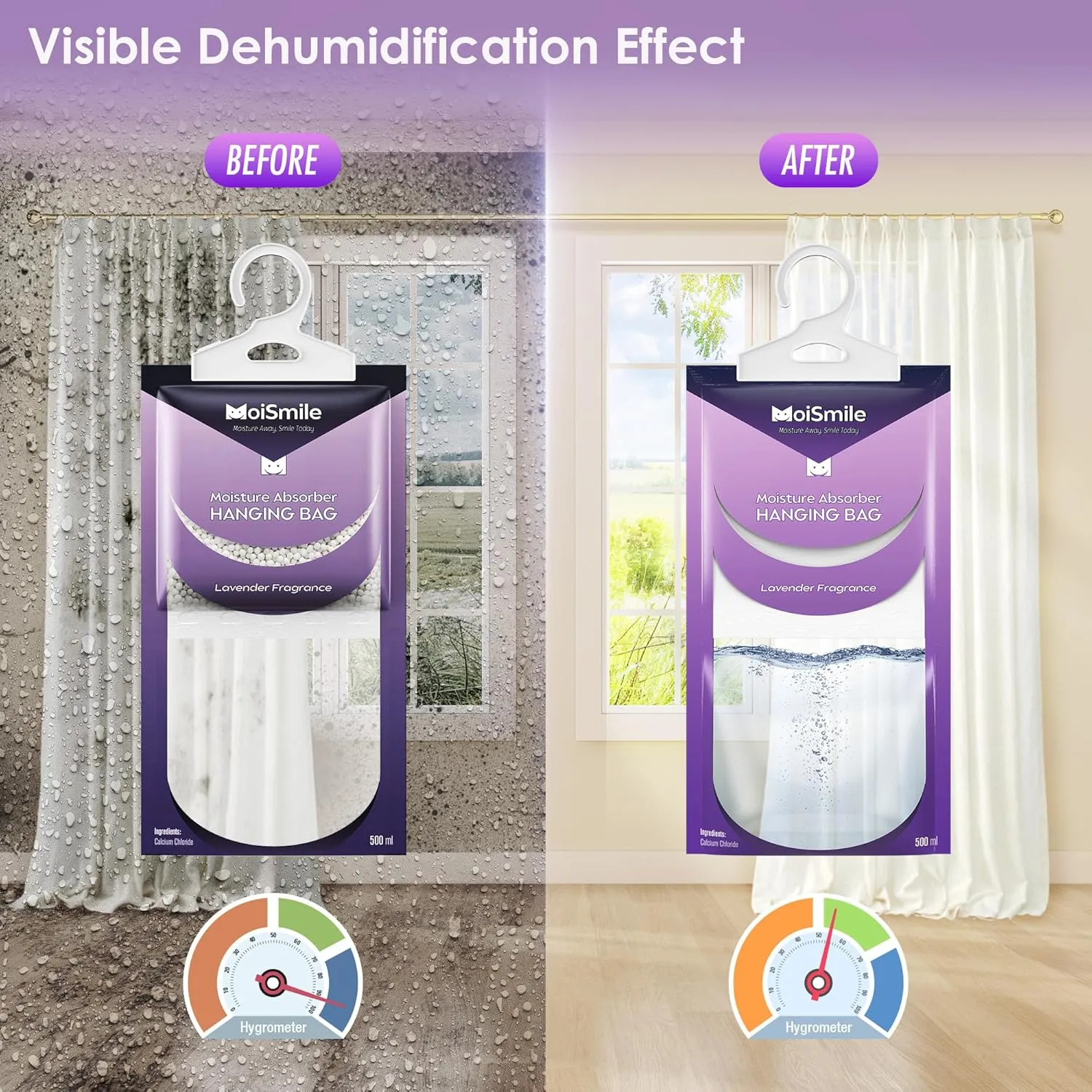 Moisture Absorbers Packets 10 Pack, Hanging Closet Dehumidifier Bags, Humidity Packs with Lavender Fragrance, Closet Dehumidifier for Car, Bathroom, Bedroom, Basement, 9.8OZ