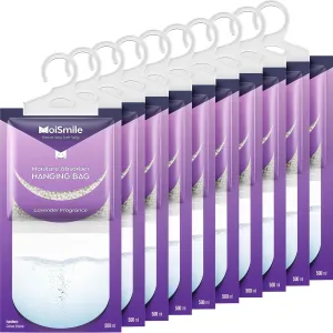 Moisture Absorbers Packets 10 Pack, Hanging Closet Dehumidifier Bags, Humidity Packs with Lavender Fragrance, Closet Dehumidifier for Car, Bathroom, Bedroom, Basement, 9.8OZ