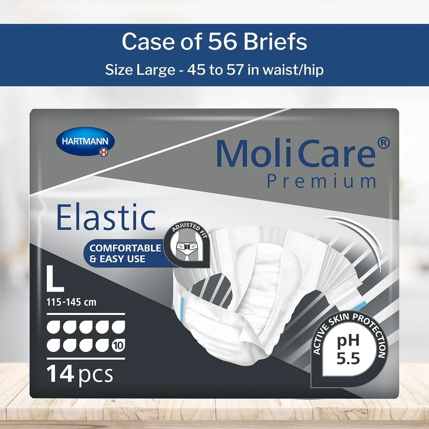 MoliCare Premium Incontinence Brief, 10D - Heavy Absorbency Adult Diaper with Refastenable Tabs - Unisex, Size Large, 14 Count, 4 Packs, 56 Total