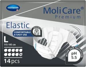 MoliCare Premium Incontinence Brief, 10D - Heavy Absorbency Adult Diaper with Refastenable Tabs - Unisex, Size Large, 14 Count, 4 Packs, 56 Total