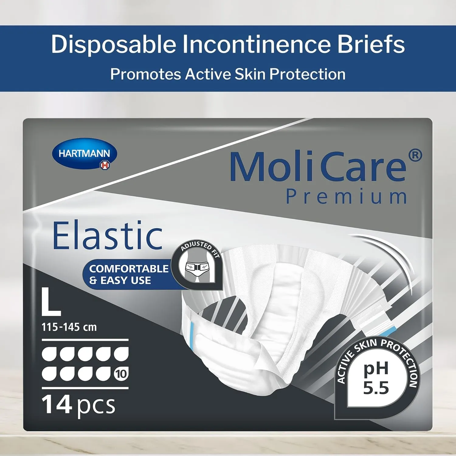 MoliCare Premium Incontinence Brief, 10D - Heavy Absorbency Adult Diaper with Refastenable Tabs - Unisex, Size Large, 14 Count, 4 Packs, 56 Total