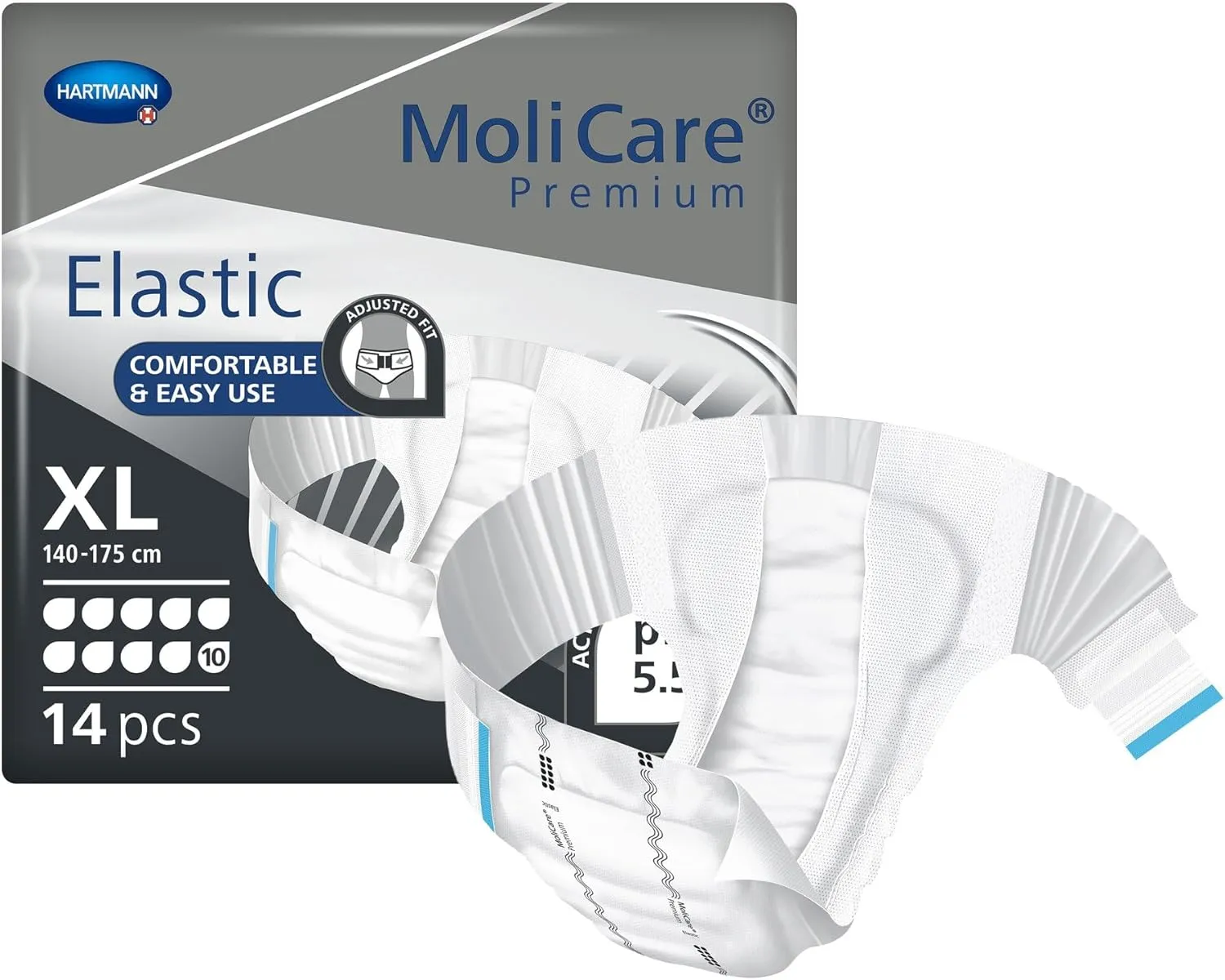 MoliCare Premium Incontinence Brief, 10D - Heavy Absorbency Adult Diaper with Refastenable Tabs - Unisex, Size XL, 14 Count, 1 Pack