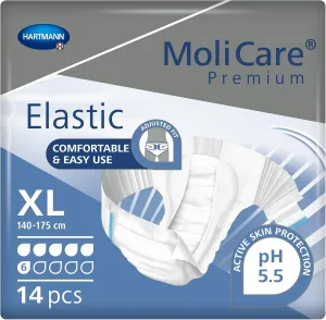 MoliCare Premium Incontinence Brief, 6D - Moderate Absorbency Adult Diaper with Refastenable Tabs - Unisex, Size XL, 14 Count, 4 Packs, 56 Total