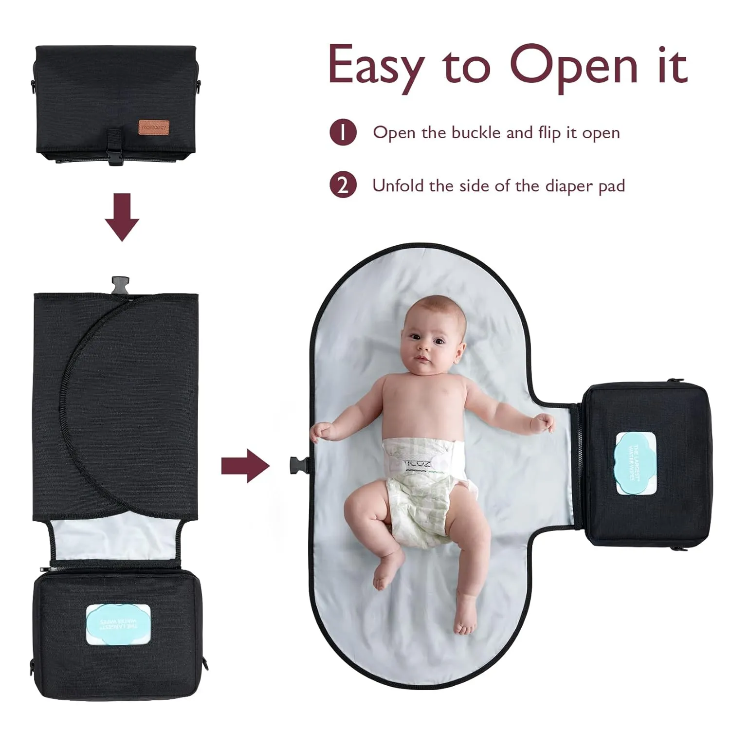 Momcozy 2-in-1 Diaper Changing Pad - Extra-Large Portable Diaper Pad 31.4x15.7 inch - Waterproof and Foldable for Newborns to Toddlers - Also Used As Adjustable Shoulder Bag with Wipes Pocket