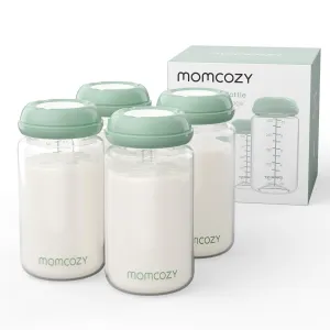 Momcozy Natural Baby Bottle, 10oz Wide-Neck Breast Milk Container, BPA-Free Plastic, Compatible with Momcozy Breast Milk Cooler, 4PCS