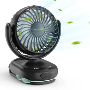 Momcozy Portable Stroller Fan with Clip | 4-Speed Mini-Fan for Carrier | Personal Fans Ultra Light 0.26lb | Gaps ≤4.5mm | Handheld Cooling | Rechargeable Rotate for Diaper Backpack/Table/Chair