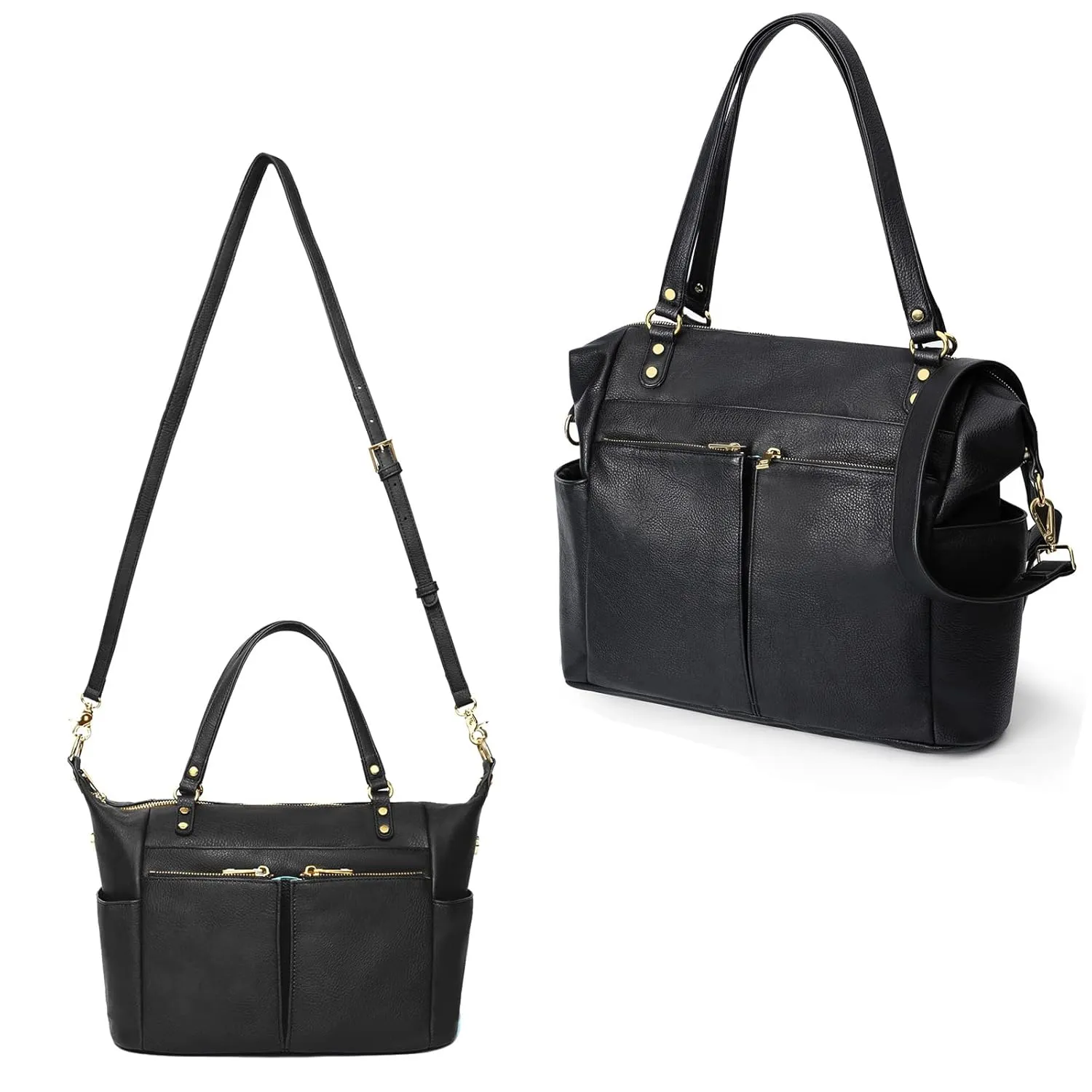 MOMINSIDE Diaper Bag Tote, Small Diaper Bag Tote Mini Diaper Bag Purse, Leather Baby Bag Backpack with Changing Station