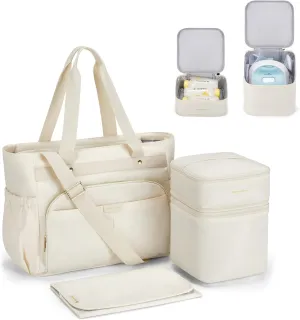 mommore Breast Pump Bag with Cooler for Medela, Spectra S1, S2, Diaper Bag Tote with Changing Pad, Baby Bag for Work