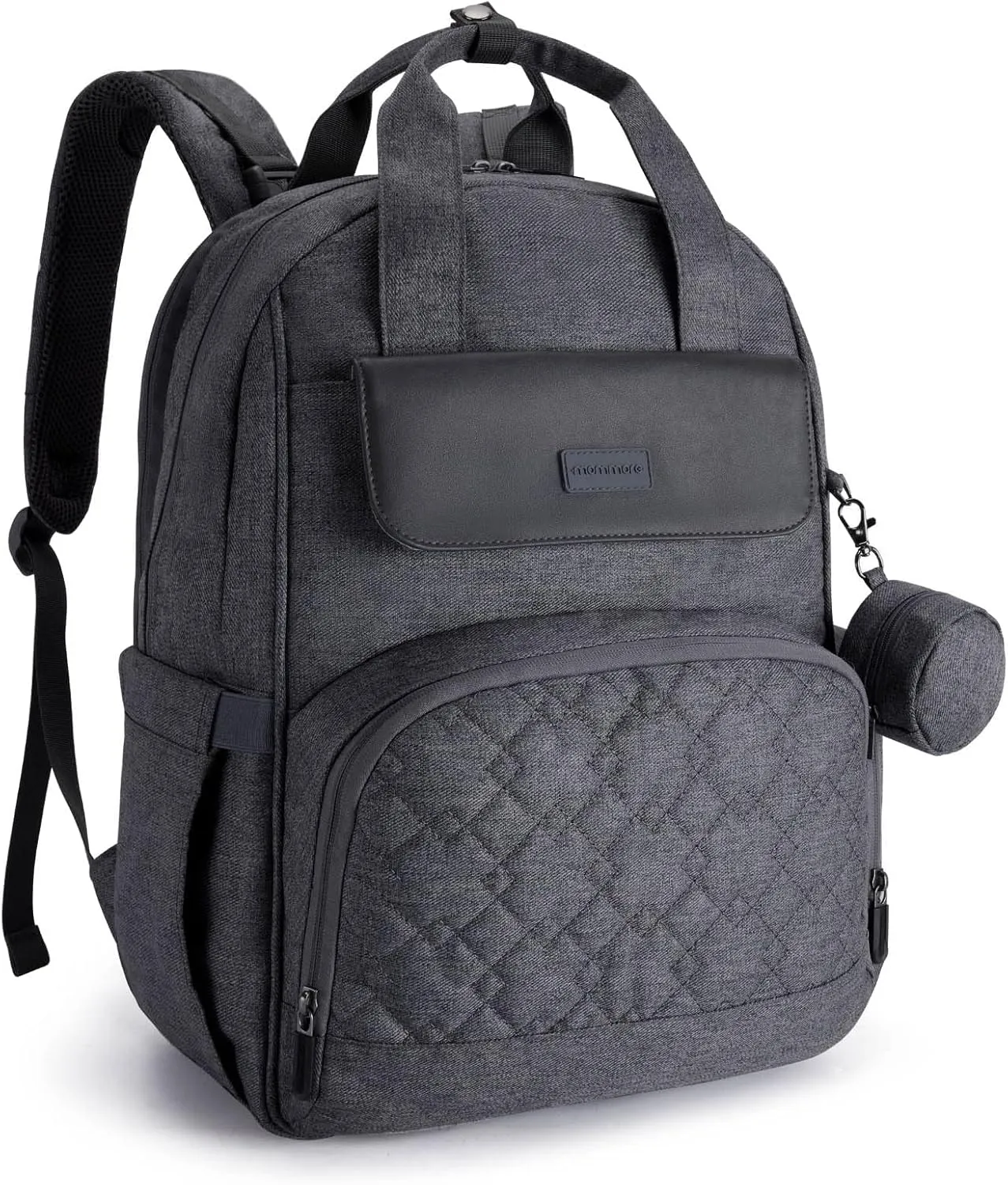 mommore Diaper Bag Backpack Large Travel Diaper Bags with Portable Changing Pad, Pacifier Case and Stroller Straps, Dark Grey