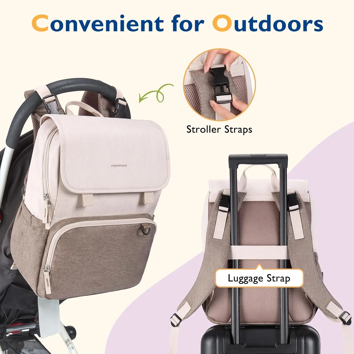 mommore Diaper Bag Backpack Unisex Baby Bag Large Diaper Bag with Changing Pad, Insulated Pockets, Stroller Buckles, Durable Travel Backpack with Luggage Strap