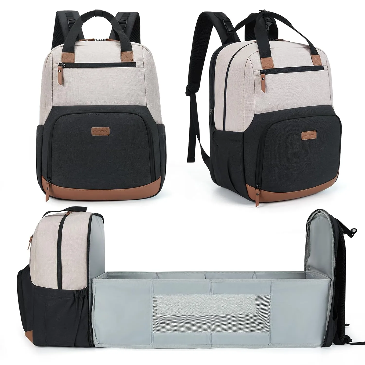 mommore Diaper Bag Backpack with Changing Station Large Travel Diaper Bags Unisex Baby Bag with Changing Pad, Stroller Straps
