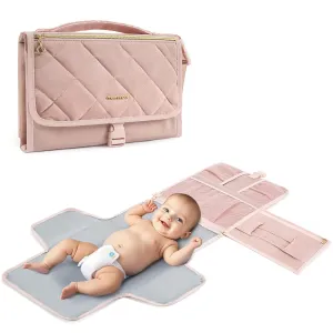 mommore Portable Changing Pad for Baby Newborn Water Resistance Detachable Travel Diaper Changing Mat with Wipes Pockets Padded Pillow Baby Essentials Gifts (Pink)
