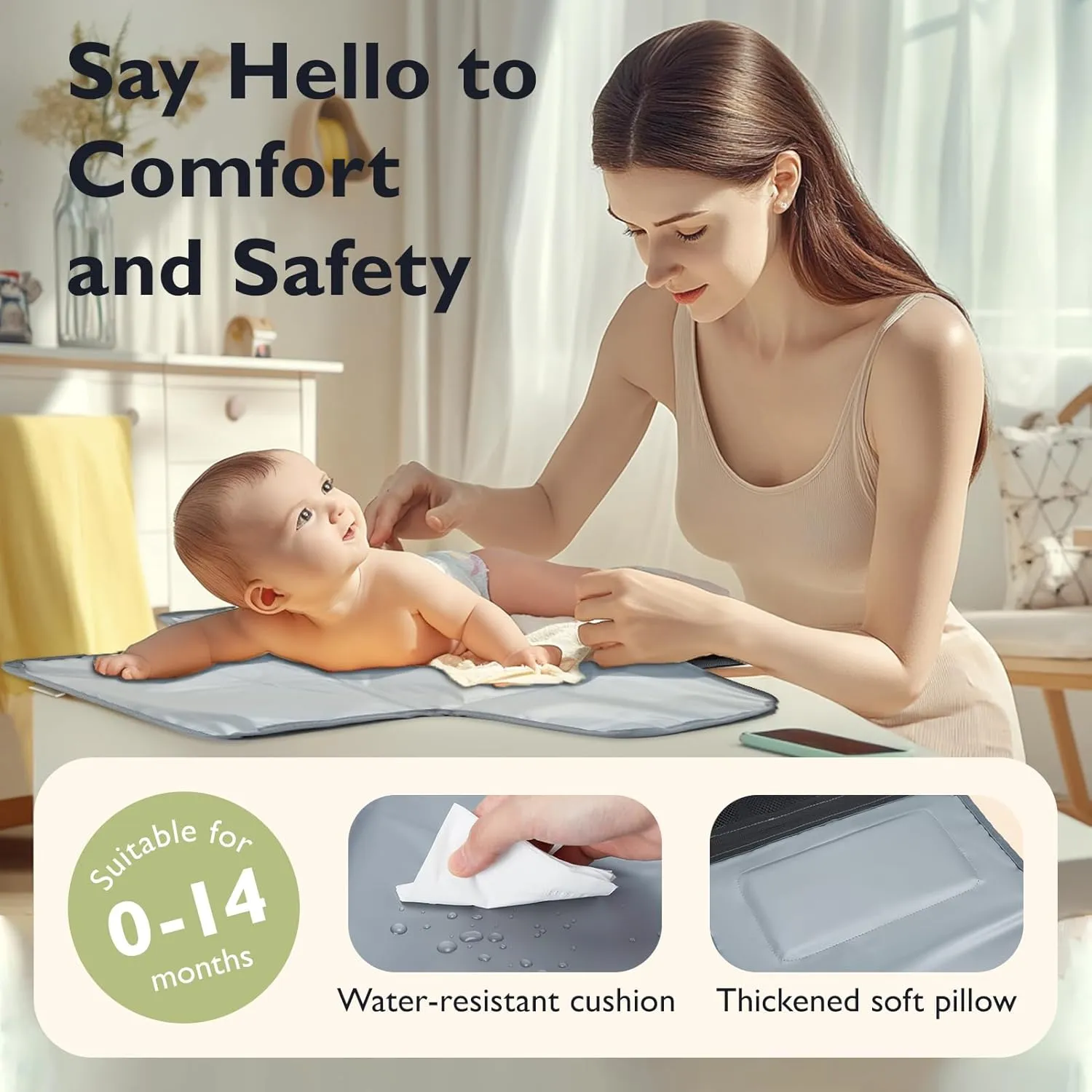 mommore Portable Changing Pad for Baby Newborn Water Resistance Detachable Travel Diaper Changing Mat with Wipes Pockets Padded Pillow Baby Essentials Gifts (Pink)