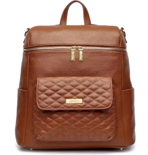 Monaco Large Diaper Bag Backpack by Luli Bebe - Designer Modern Vegan Leather Stylish Baby Backpack Diaper Bag for Mom, Multipurpose, Roomy, with Changing Pad (Caramel Brown)