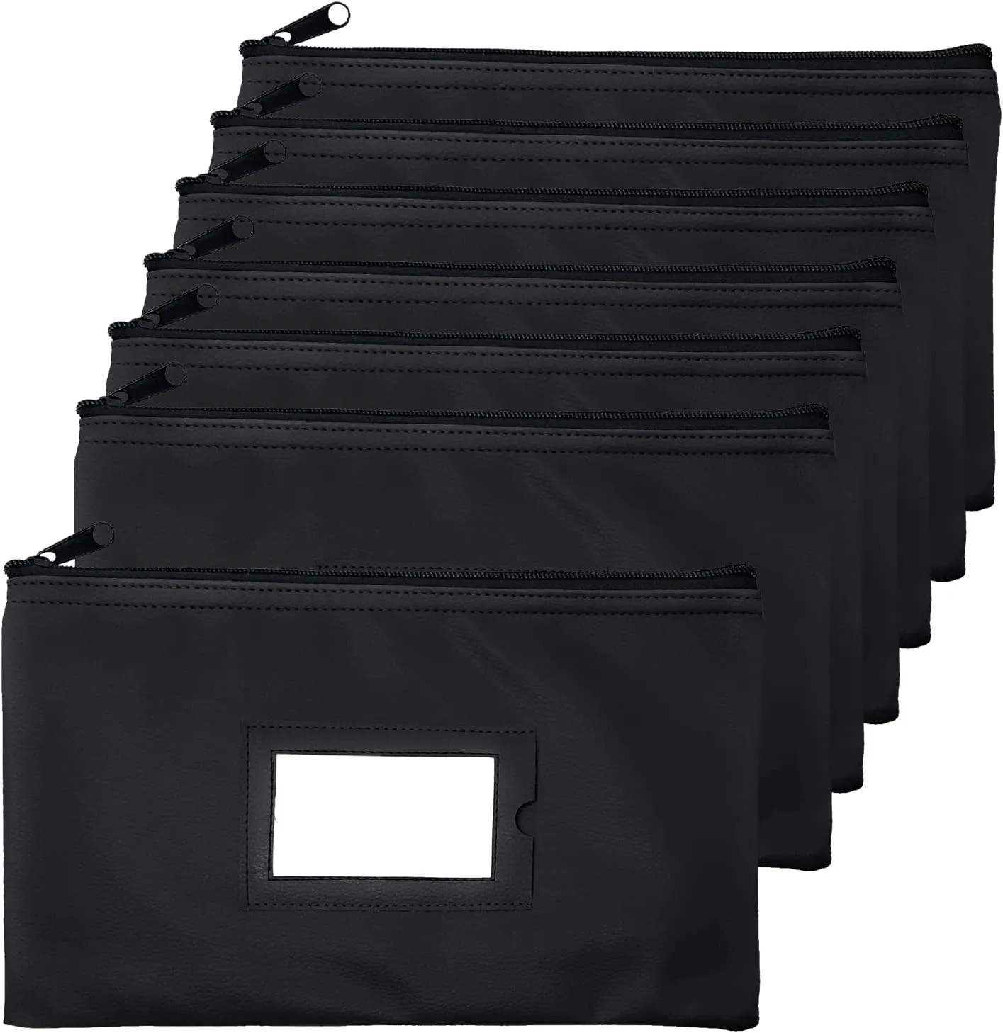 Money Bank Deposit Bag with zipper | 11x6 inch | Black | Durable Leatherette Money Cash Coin Check Wallet Pouch for Men & Women with Framed ID Window and Blank Card | by GIDABRAND (7)