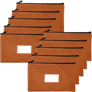 Money Bank Deposit Bag with Zipper | 11x6 inch | Brown | Durable Leatherette Money Cash Coin Check Wallet Pouch for Men & Women with Framed ID Window and Blank Card | by GIDABRAND (10)