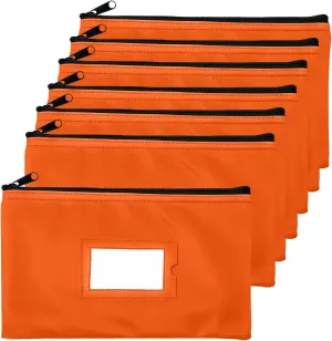 Money Bank Deposit Bag with Zipper | 11x6 inch | Orange | Durable Leatherette Money Cash Coin Check Wallet Pouch for Men & Women with Framed ID Window and Blank Card (7)