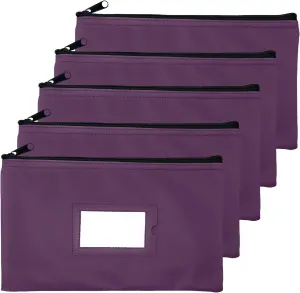 Money Bank Deposit Bag with Zipper | 11x6 inch | Purple | Durable Leatherette Money Cash Coin Check Wallet Pouch for Men & Women with Framed ID Window and Blank Card | by GIDABRAND (5)