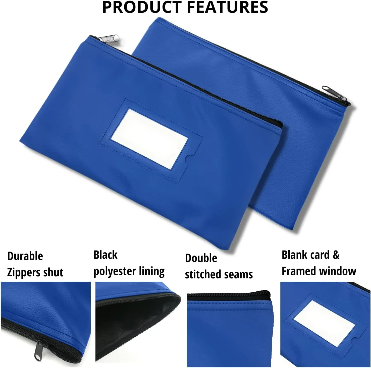 Money Bank Deposit Bag with Zipper | 11x6 inch | Sky Blue | Durable Leatherette Money Cash Coin Check Wallet Pouch for Men & Women with Framed ID Window and Blank Card | by GIDABRAND (5)