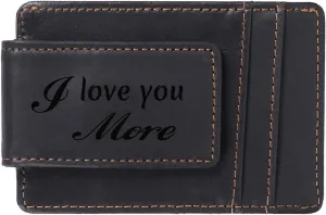 Money Clip For Men, Personalized mens Front Pocket Wallet With Money Clip, Genuine Leather Wallets, Gift For Men (black Love you more)