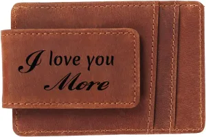 Money Clip For Men, Personalized mens Front Pocket Wallet With Money Clip, Genuine Leather Wallets, Gift For Men (Love you more)