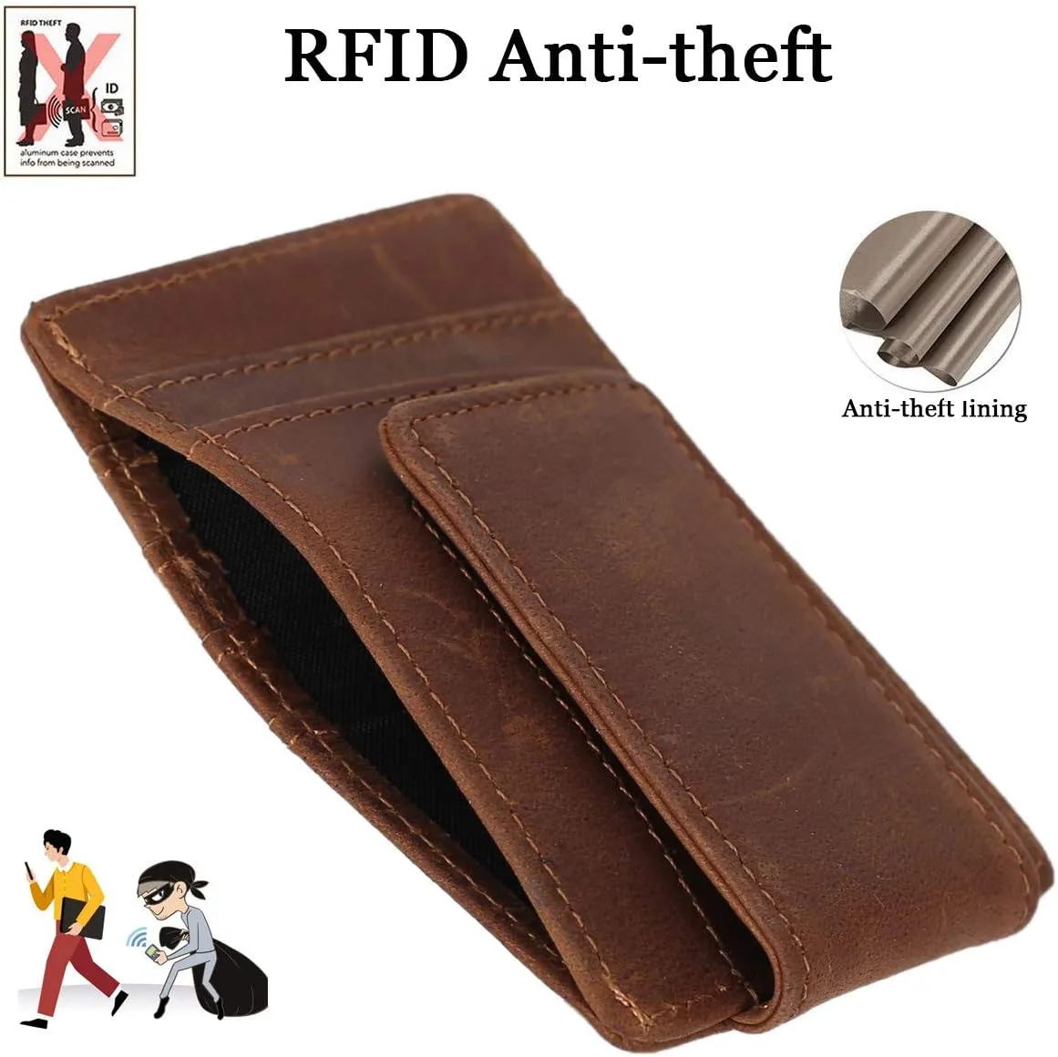 Money Clip For Men, Personalized mens Front Pocket Wallet With Money Clip, Genuine Leather Wallets, Gift For Men (Love you more)