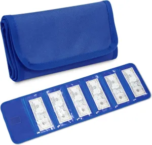 Money Wallet, Money Organizer for Cash with 6 Zippered Pocket Multipack Money Pouch, Cash Bill Organizer, Envelope Wallet Money Bag Small Travel Money Holder for Budgeting, Receipt and Tips (Blue)