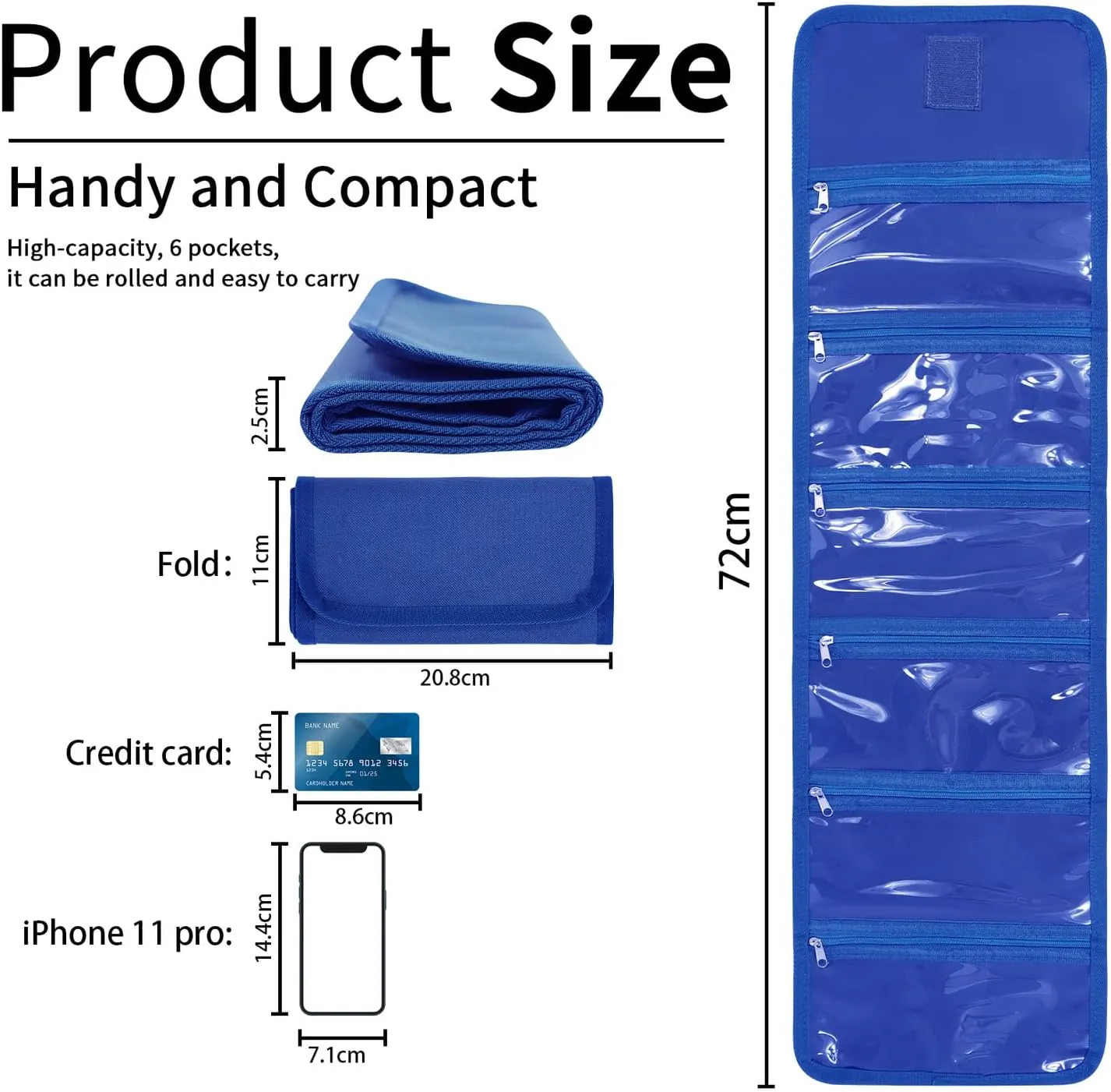 Money Wallet, Money Organizer for Cash with 6 Zippered Pocket Multipack Money Pouch, Cash Bill Organizer, Envelope Wallet Money Bag Small Travel Money Holder for Budgeting, Receipt and Tips (Blue)