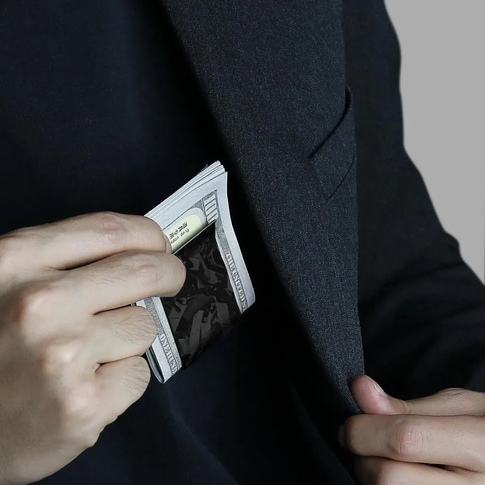 MONOCARBON Carbon-Fiber-Money-Clip-for-Men, Minimalist-Money-Holder for Cash, High Elastic Carbon-Fiber-Wallet, Slim and Durable