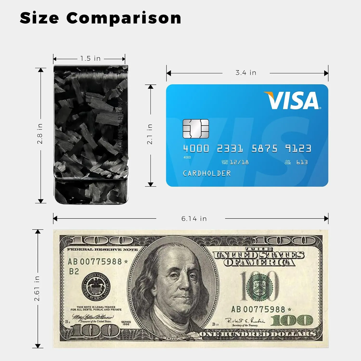 MONOCARBON Carbon-Fiber-Money-Clip-for-Men, Minimalist-Money-Holder for Cash, High Elastic Carbon-Fiber-Wallet, Slim and Durable