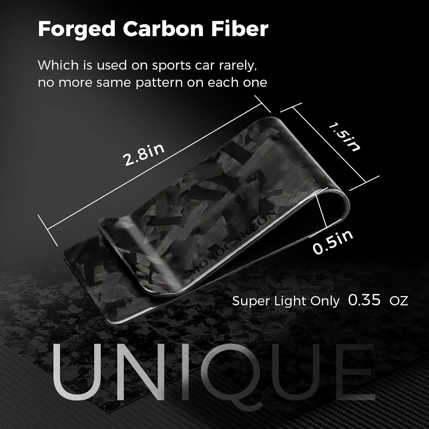MONOCARBON Carbon-Fiber-Money-Clip-for-Men, Minimalist-Money-Holder for Cash, High Elastic Carbon-Fiber-Wallet, Slim and Durable