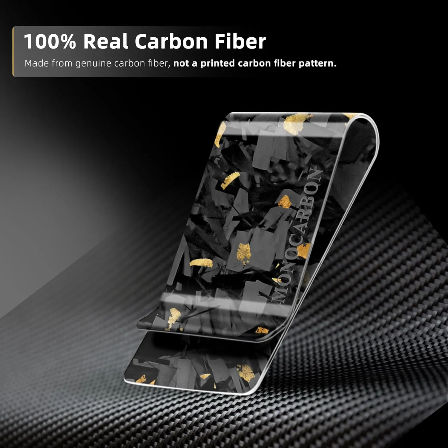 MONOCARBON Carbon-Fiber-Money-Clip-for-Men, Minimalist-Money-Holder for Cash, High Elastic Carbon-Fiber-Wallet, Slim and Durable