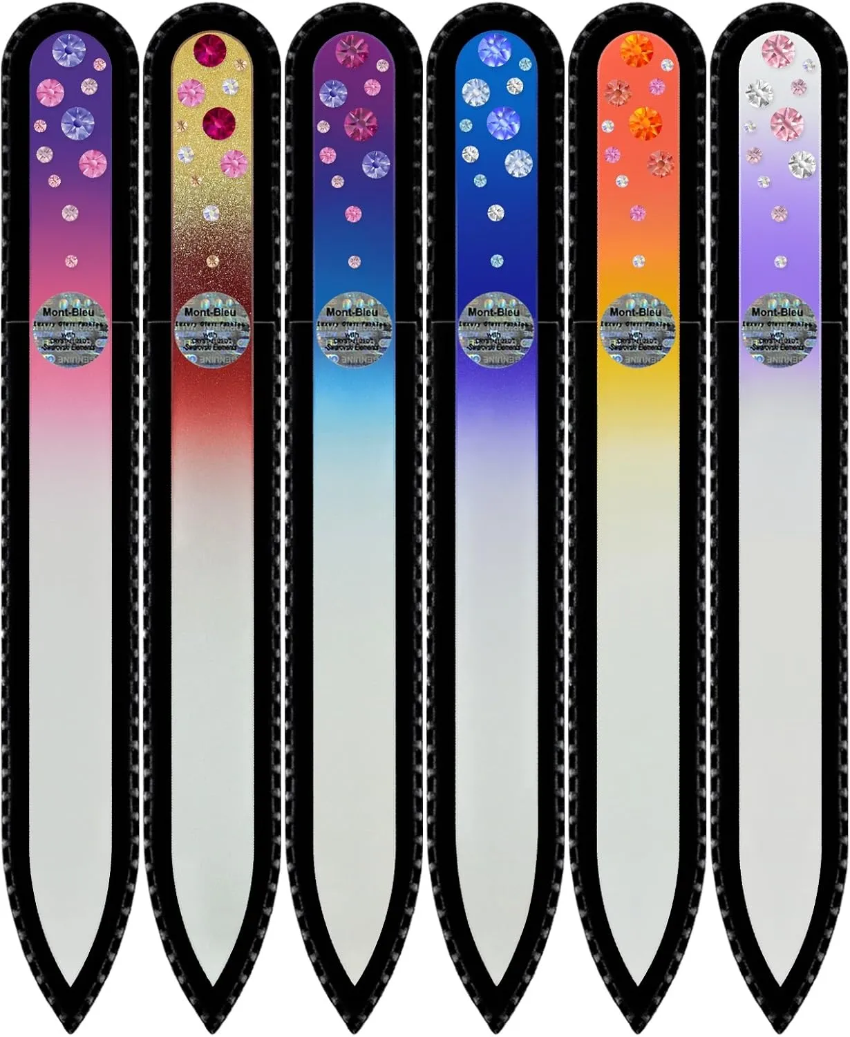 Mont Bleu Gift Set of 5   1 free Glass Nail Files hand decorated with crystals - womens gifts - Handmade gifts - Czech Tempered Glass - Best Crystal Nail Files Kit for Natural Nails
