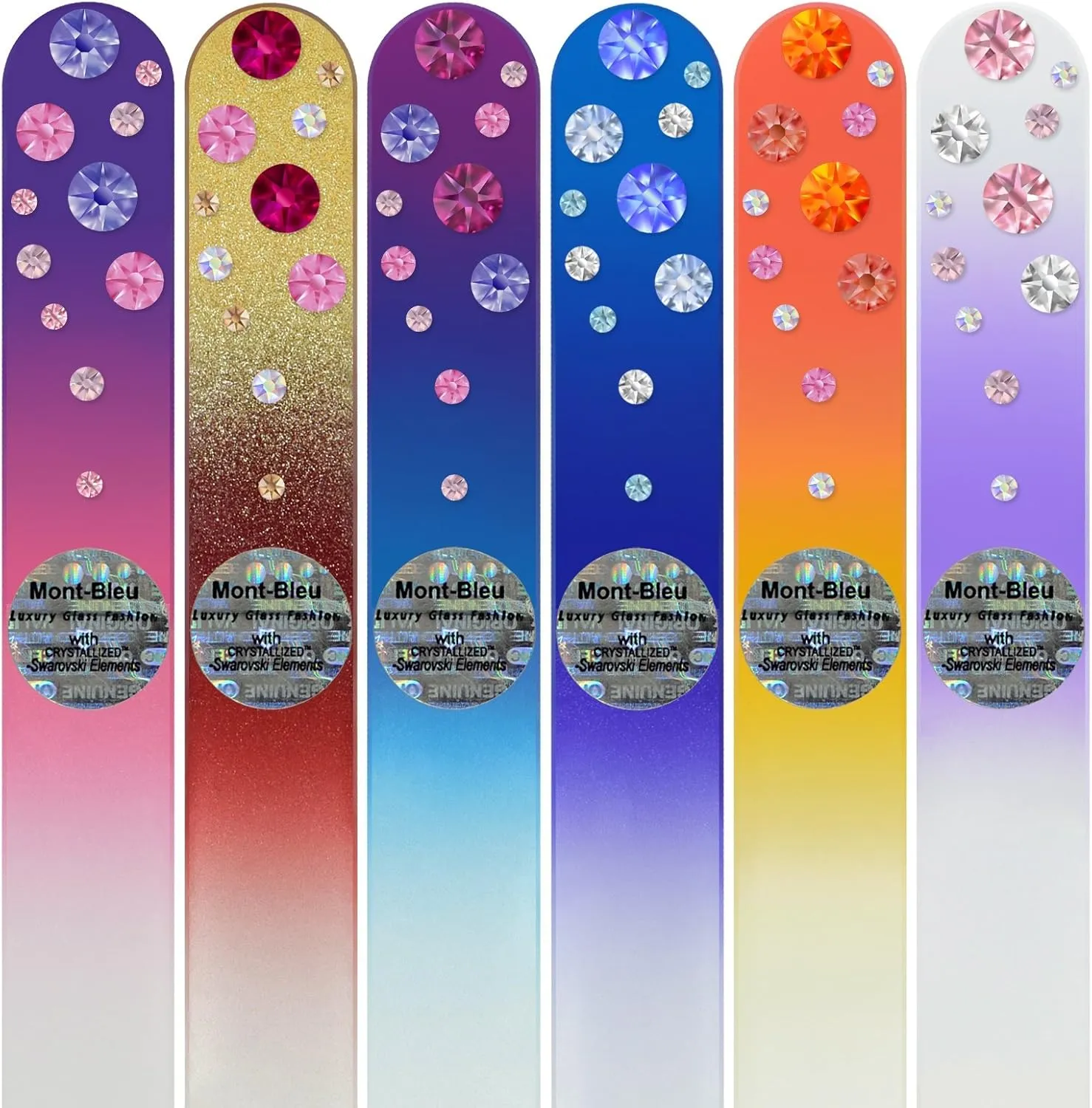Mont Bleu Gift Set of 5   1 free Glass Nail Files hand decorated with crystals - womens gifts - Handmade gifts - Czech Tempered Glass - Best Crystal Nail Files Kit for Natural Nails