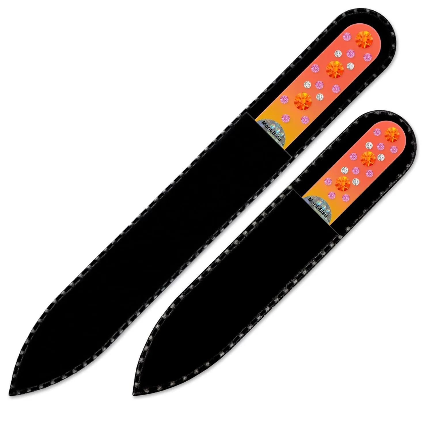 Mont Bleu Set of 2 Crystal Nail Files hand decorated with crystals from Swarovski® | Handbag & Universal Sizes, Hand Made, Czech Tempered Glass, Lifetime Guaranty