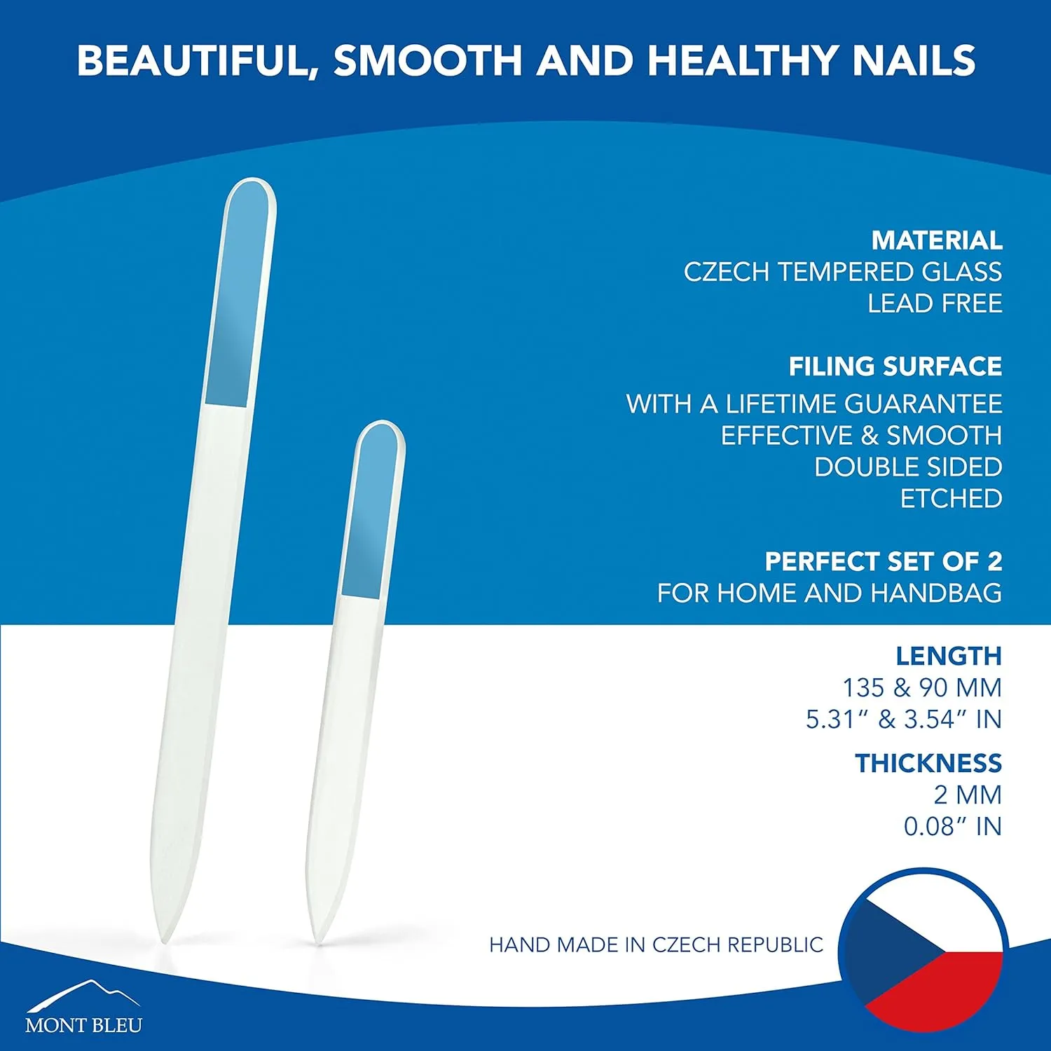 Mont Bleu Set of 2 Crystal Nail Files hand decorated with crystals from Swarovski® | Handbag & Universal Sizes, Hand Made, Czech Tempered Glass, Lifetime Guaranty