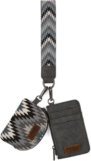 Montana West Wrangler Aztec Keychain Wristlet Wallets for Women Western Dual Pouch Wristlet Credit Card Holder Wallet with Zipper Pocket WG2211-W0051GY