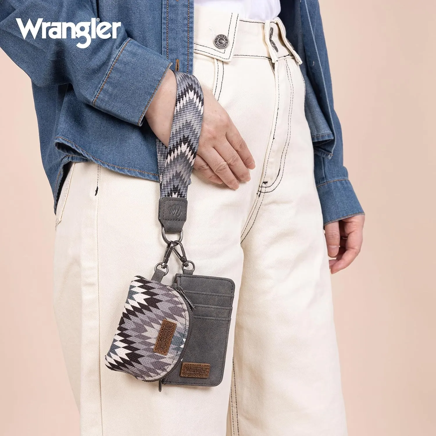 Montana West Wrangler Aztec Keychain Wristlet Wallets for Women Western Dual Pouch Wristlet Credit Card Holder Wallet with Zipper Pocket WG2211-W0051GY