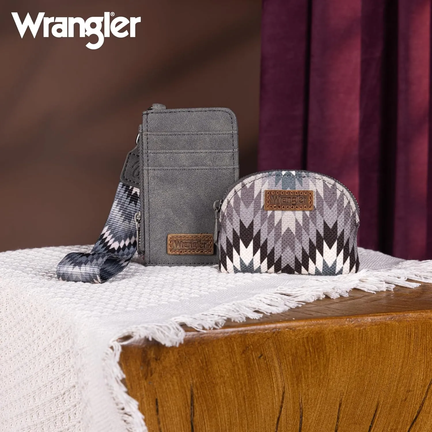 Montana West Wrangler Aztec Keychain Wristlet Wallets for Women Western Dual Pouch Wristlet Credit Card Holder Wallet with Zipper Pocket WG2211-W0051GY