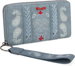 Montana West × Wrangler Wristlet Wallet for Women, Bifold Travel Wallet, Designer Rheinstone Shimmer Wallets, Jean