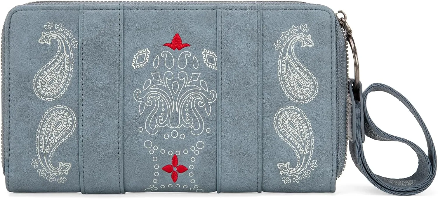 Montana West × Wrangler Wristlet Wallet for Women, Bifold Travel Wallet, Designer Rheinstone Shimmer Wallets, Jean